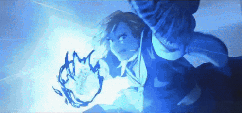 A Drawing Of A Person With A Blue Light Coming From Their Hands GIF