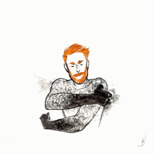 A Drawing Of A Person With A Fox Head And Skulls On The Back GIF