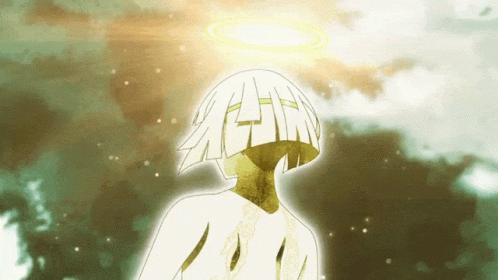 A Drawing Of A Person With A Halo Around Their Head That Says ' Again ' GIF