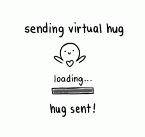 A Drawing Of A Person With A Heart And The Words Sending Virtual Hug Loading ... Hug Sent ! GIF