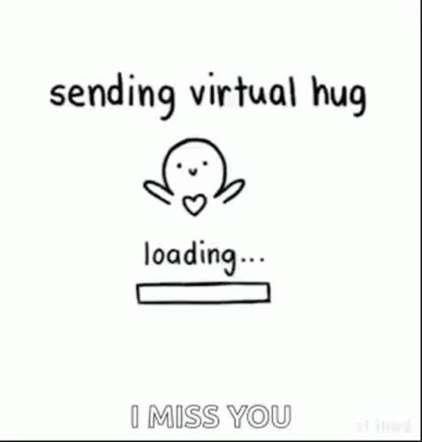 A Drawing Of A Person With A Heart On Their Chest And The Words `` Sending Virtual Hug Loading ... Hug Sent ! '' GIF