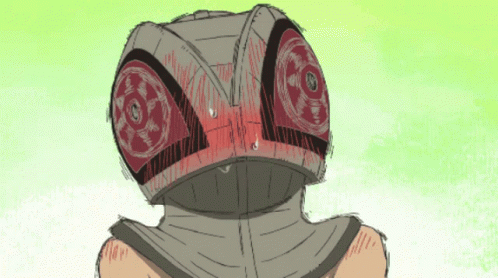 A Drawing Of A Person With A Helmet On Their Head With Circles On It GIF