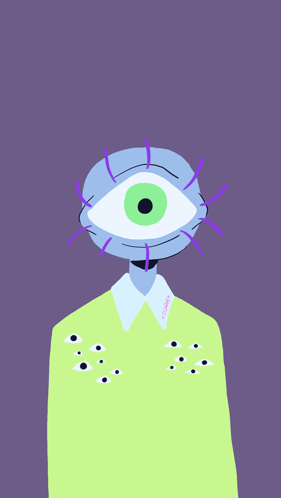 A Drawing Of A Person With A Large Eye On Their Face GIF