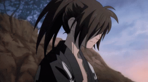 A Drawing Of A Person With A Ponytail Looking Down GIF
