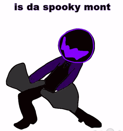 A Drawing Of A Person With A Purple Head And The Words Is Da Spooky Mont Below It GIF