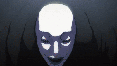 A Drawing Of A Person With A Skull On Their Head GIF