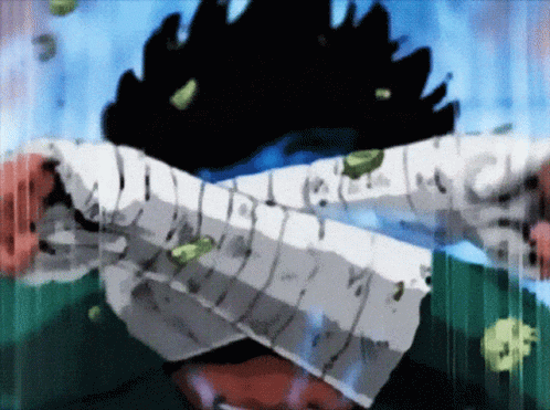 A Drawing Of A Person With A Sword And Leaves Falling From The Sky GIF