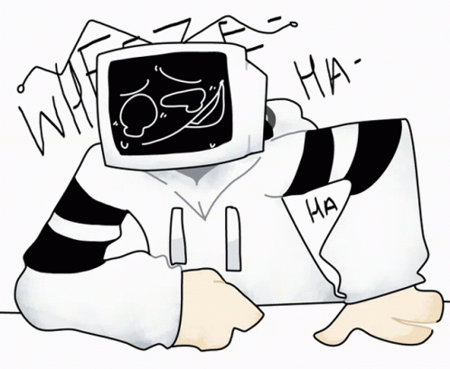 A Drawing Of A Person With A Tv Head And A Hoodie That Says Ha On It GIF