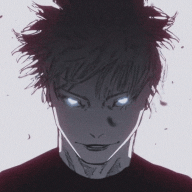 A Drawing Of A Person With Blue Eyes And A Black Shirt GIF