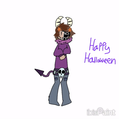 A Drawing Of A Person With Horns And The Words Happy Halloween On The Bottom GIF