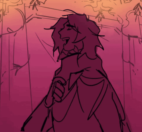 A Drawing Of A Person With Purple Hair And A Red Background GIF