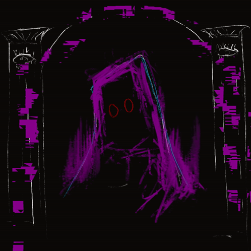 A Drawing Of A Person With Red Eyes And A Purple Robe GIF