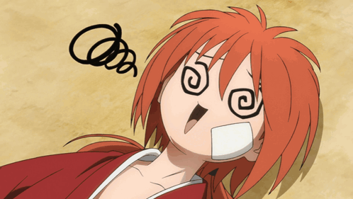 A Drawing Of A Person With Red Hair And A Swirl Around Their Eyes GIF