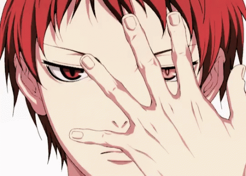 A Drawing Of A Person With Red Hair Covering Their Face With Their Hand GIF