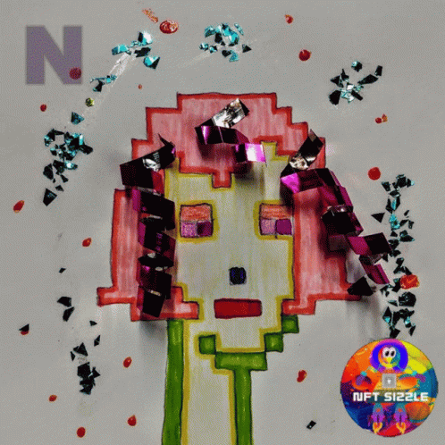 A Drawing Of A Person With The Word Nft Sizzle On The Bottom GIF