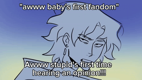 A Drawing Of A Person With The Words " Awww Baby 'S First Fandom " On It GIF