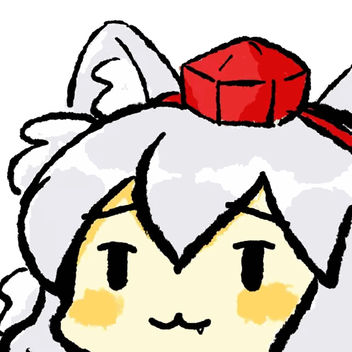 a drawing of a person with white hair and a red hat on their head