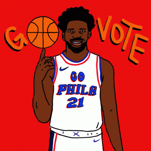 A Drawing Of A Philadelphia Basketball Player Holding A Ball GIF