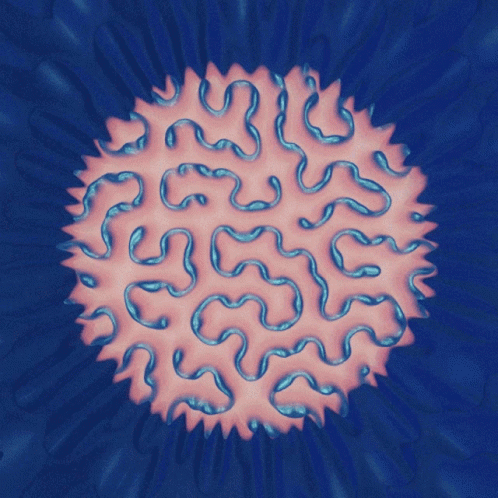 A Drawing Of A Pink And Blue Sphere With A Blue Background GIF