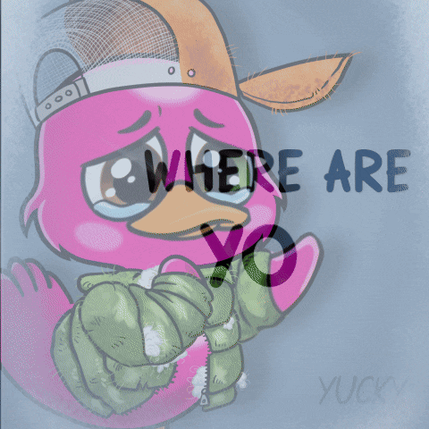 A Drawing Of A Pink Duck With The Words " Where Are You " GIF