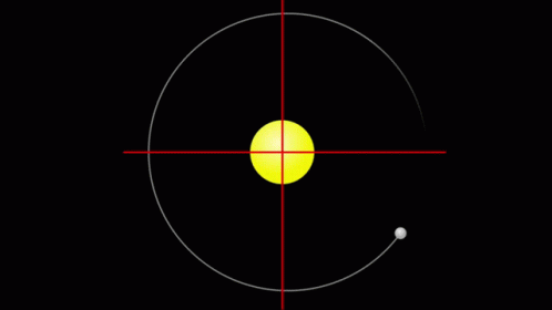 A Drawing Of A Planet Orbiting The Sun With A Red Line GIF