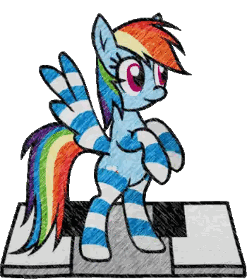 a drawing of a pony standing on a piano keyboard