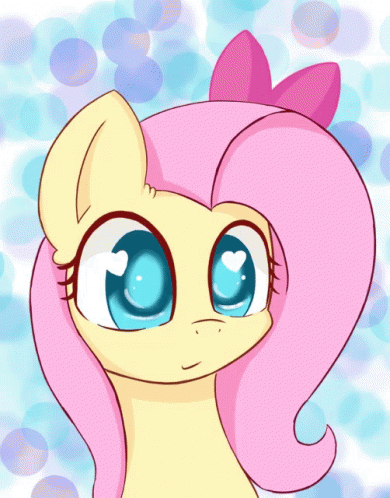 A Drawing Of A Pony With Big Blue Eyes And A Pink Bow GIF