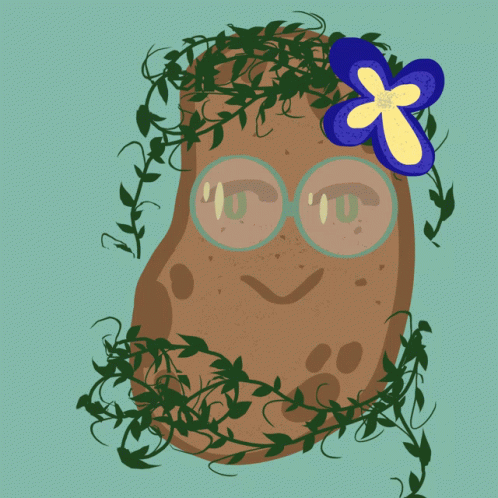 A Drawing Of A Potato With Glasses And A Flower In Its Hair GIF