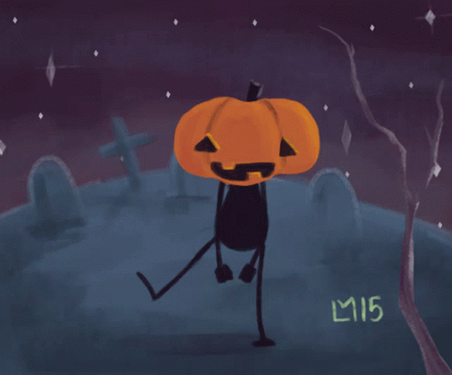A Drawing Of A Pumpkin In A Cemetery With Lm15 On The Bottom Right GIF