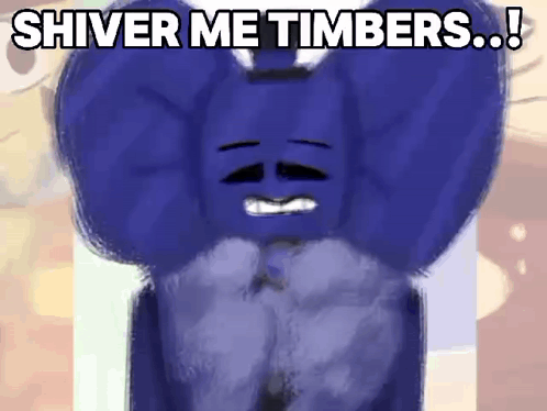 A Drawing Of A Purple Elephant With The Words `` Shiver Me Timbers ... '' Written On It . GIF