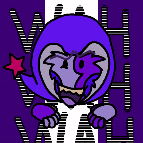 A Drawing Of A Purple Monster With A Red Star And The Letters V And H In The Background GIF