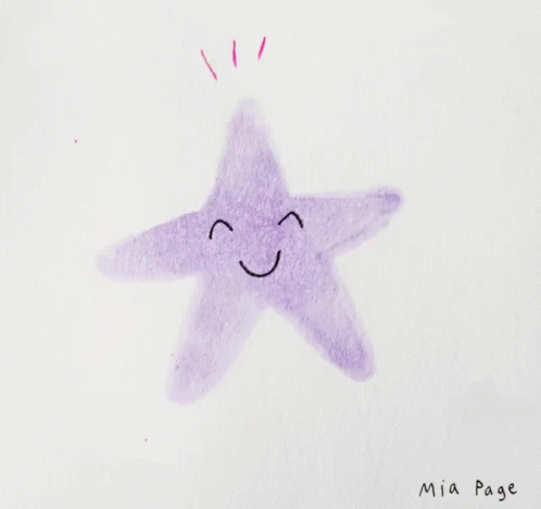 A Drawing Of A Purple Starfish With A Smiling Face And Mia Page Written Below It GIF