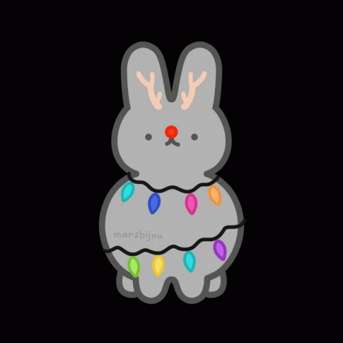 a drawing of a rabbit with antlers and christmas lights on it by marsbijou