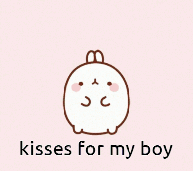 A Drawing Of A Rabbit With Hearts On Its Head And The Words Kisses For My Boy Below It GIF
