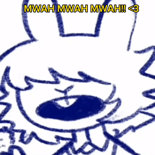 A Drawing Of A Rabbit With The Words Mwah Mwah Mwah GIF