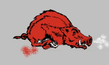A Drawing Of A Red Boar Running With A Gray Background GIF