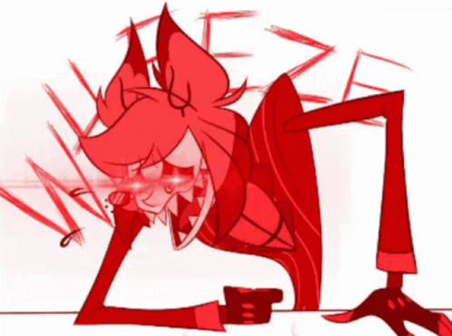 A Drawing Of A Red Cartoon Character With Glowing Red Eyes GIF
