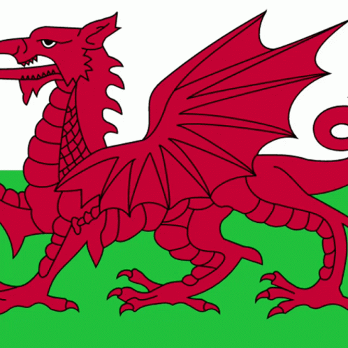 A Drawing Of A Red Dragon On A Green Background GIF