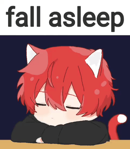 A Drawing Of A Red Haired Cat With The Words Fall Asleep Above It GIF