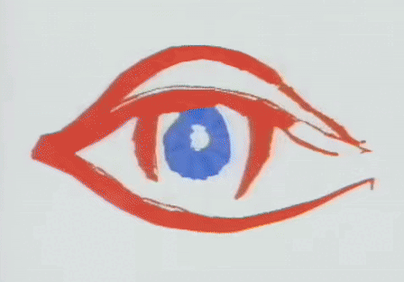 A Drawing Of A Red White And Blue Eye With A Blue Pupil GIF