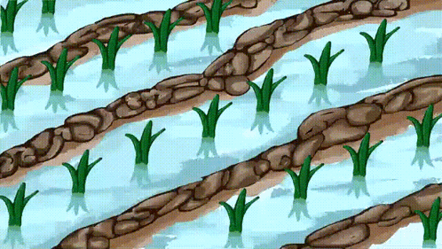 A Drawing Of A River With Plants Growing Out Of The Water GIF