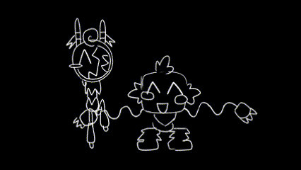 A Drawing Of A Robot And A Cartoon Character On A Black Background GIF