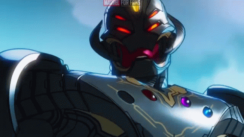 A Drawing Of A Robot With A Marvel For Fans Logo On The Bottom GIF