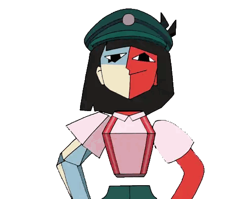 a drawing of a robot with a red arm and a blue arm