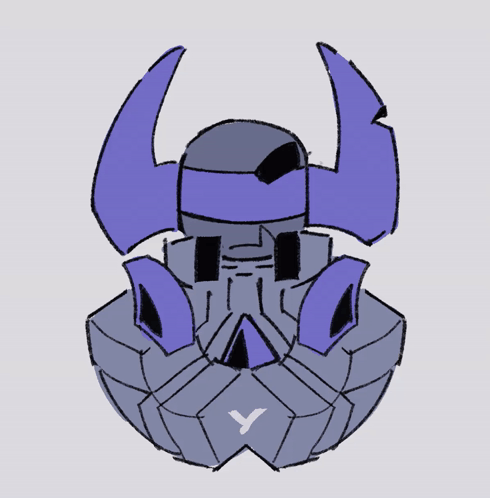 A Drawing Of A Robot With Purple Horns And The Letter Y GIF