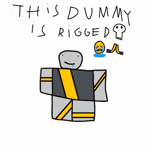 A Drawing Of A Robot With The Words This Dummy Is Rigged GIF