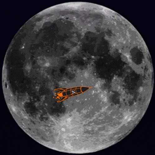 A Drawing Of A Rocket Flying In Front Of The Moon GIF