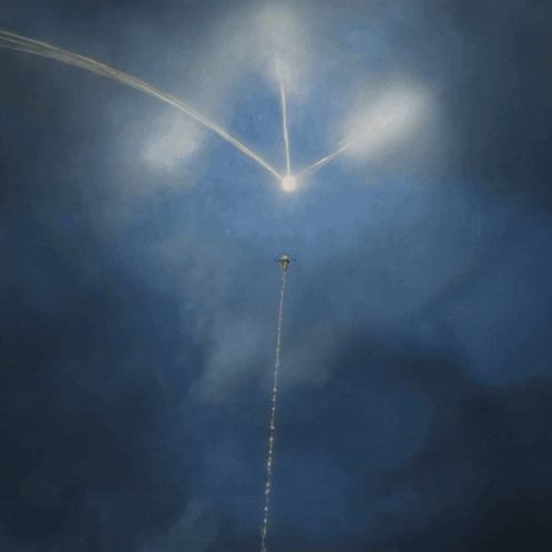 A Drawing Of A Rocket Flying Through The Sky GIF