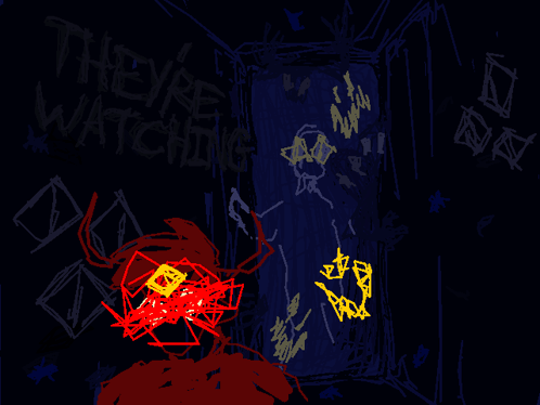 A Drawing Of A Room With The Words They Are Watching On The Wall GIF