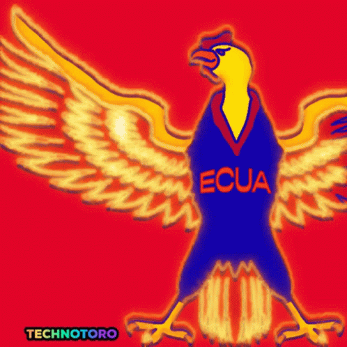 a drawing of a rooster with the word ecua on it